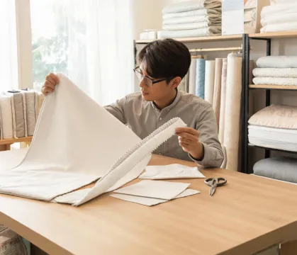 Textile specialist reviewing protector fabric