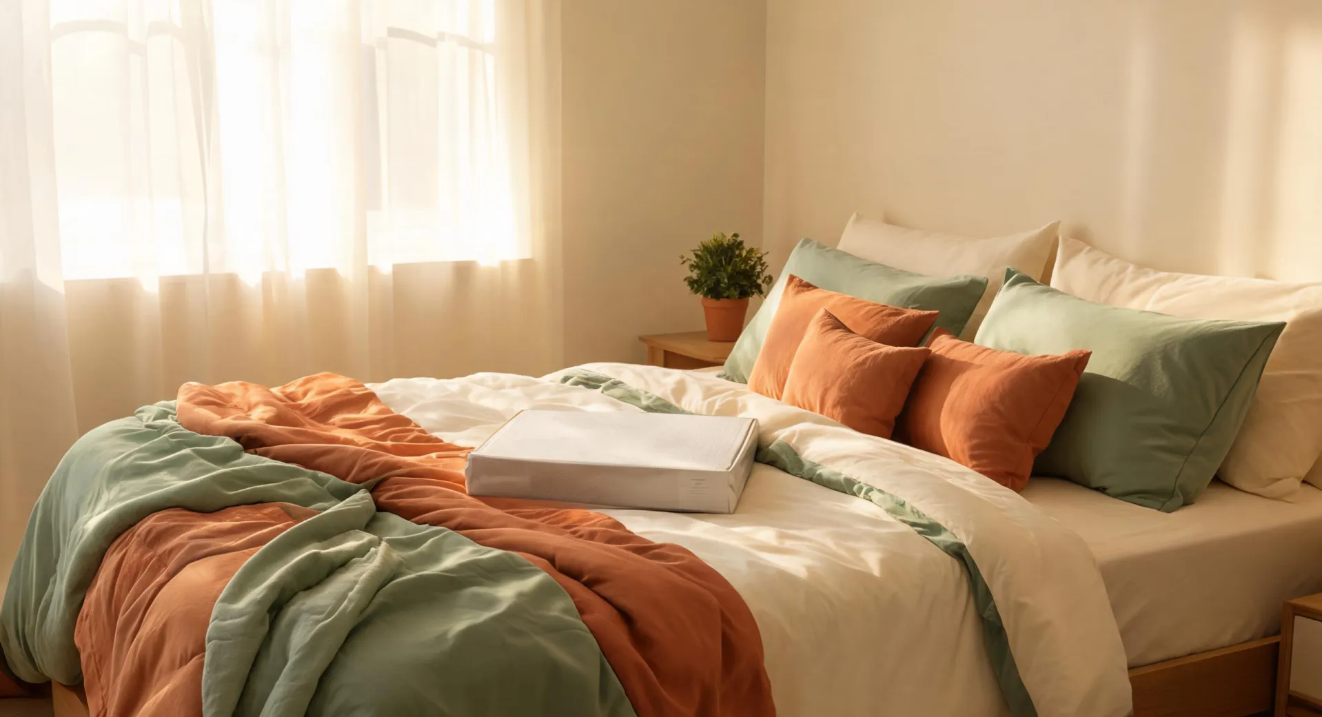 Layered Linenspa bedding in a sunlit bedroom