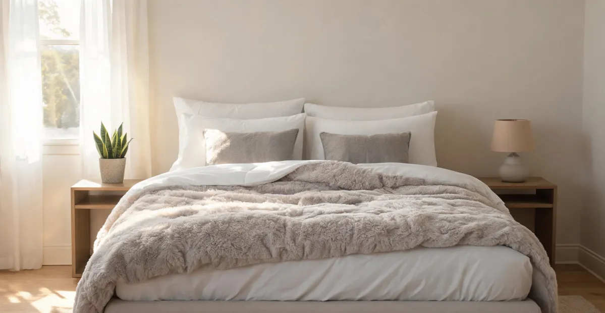 Layered queen bed with comforter