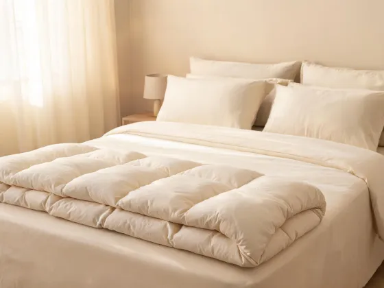 Down alternative comforter folded on bedding