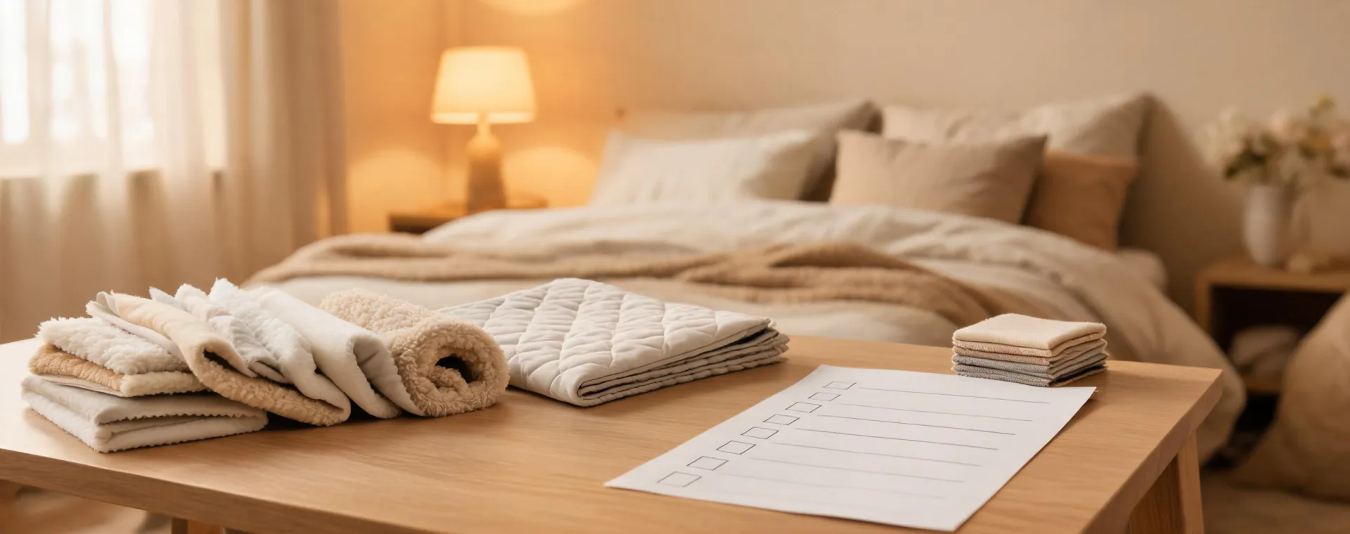 Bedroom setup consultation with bedding samples